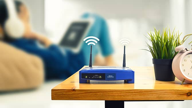 Secure home network setup with router and connected devices